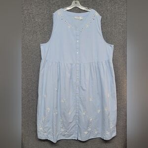 Venezia Sleeveless Light Blue Dress Full Button Front 100% Cotton Size C2